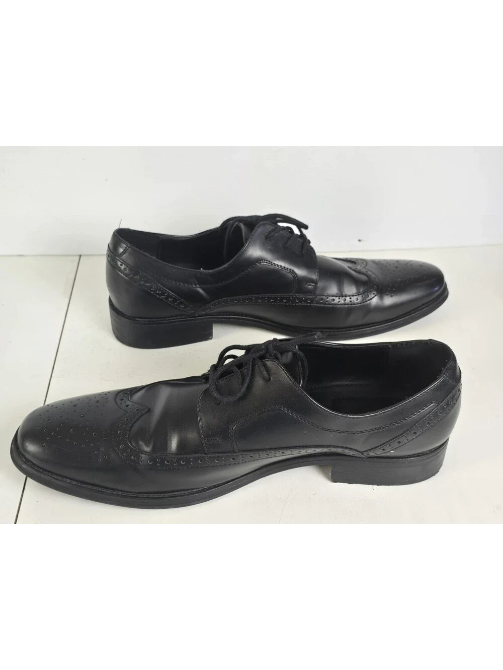 APT 9 Shoes Mens Size 13 M Wing Tip Oxfords Dress Black Vegan Leather Lace Up